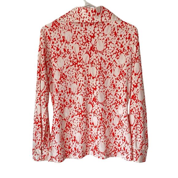 Vintage 70s Jack Winter Red White Tulip Floral Print Shirt Size 10 Disco Retro - Picture 3 of 4